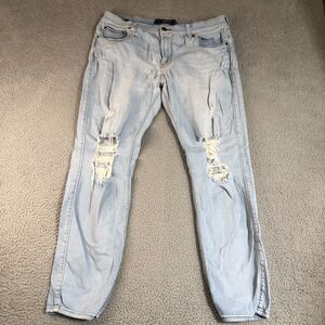 Hollister Jeans Mens 36x32 Blue Denim Skinny Stretch Distressed‎ Trashed Grunge